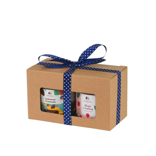 Zestaw testowy miód i pasta orzechowa 2 x 200 g (miód z maliną, Kakaowy Orzeszek)
